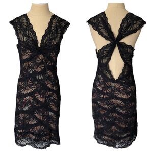 NICOLE MILLER - Stretch lace open back dress - SIZE 6 - Black